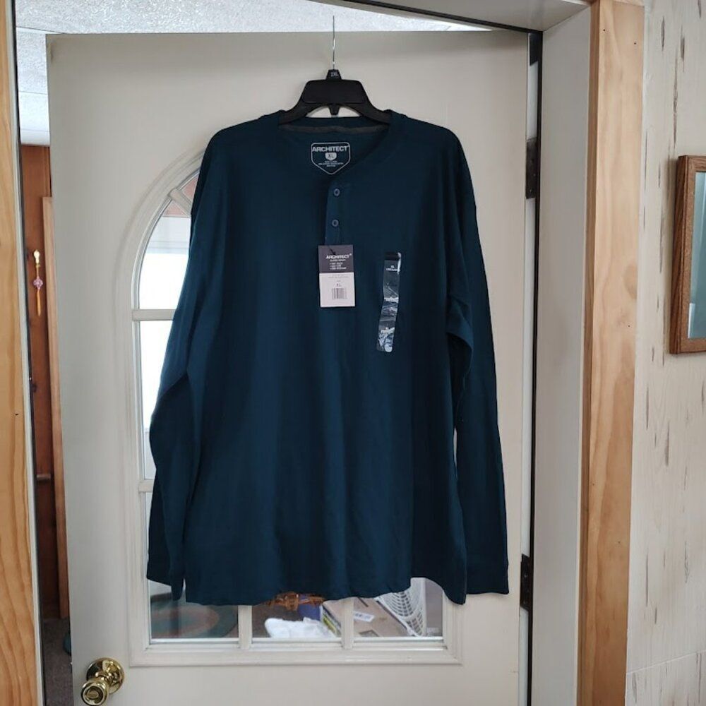 New Architect Classic Henley Teal Agate Black Soft Touch Easy Care Size Men's XL